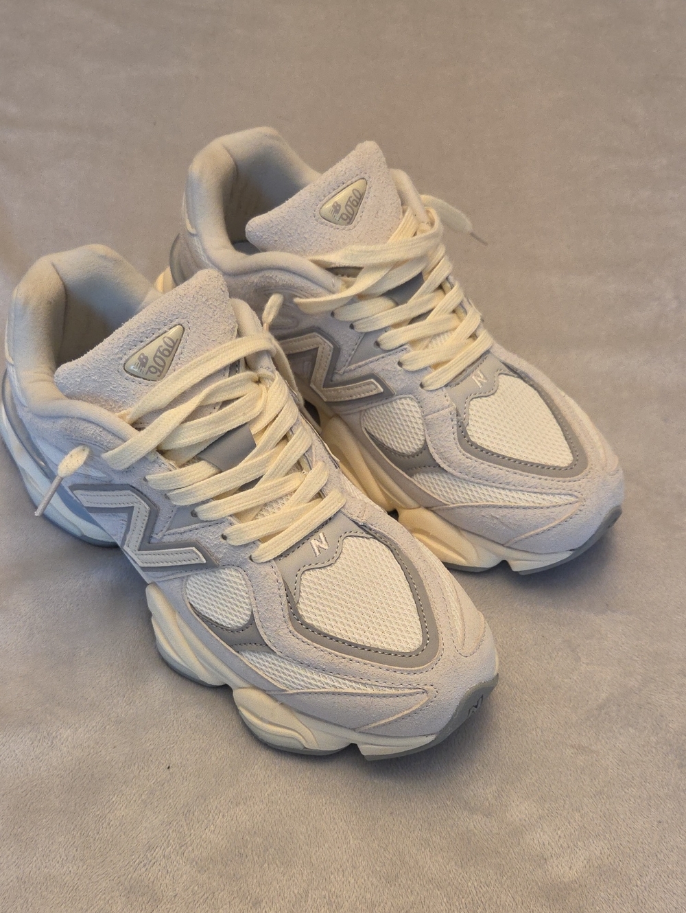 As New, New Balance 9060, Size 10, White & Grey.